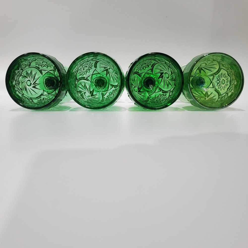(4☘️) Vntg "Buzz Saw" Uranium 💚& Carnival Green Goblets Double Shot Degenhart - Picture 13 of 15